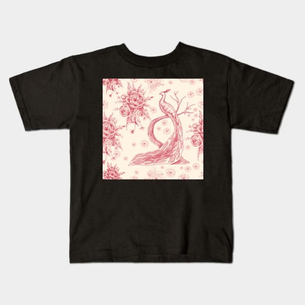 Toile De Jouy_rose Kids T-Shirt by lisenok